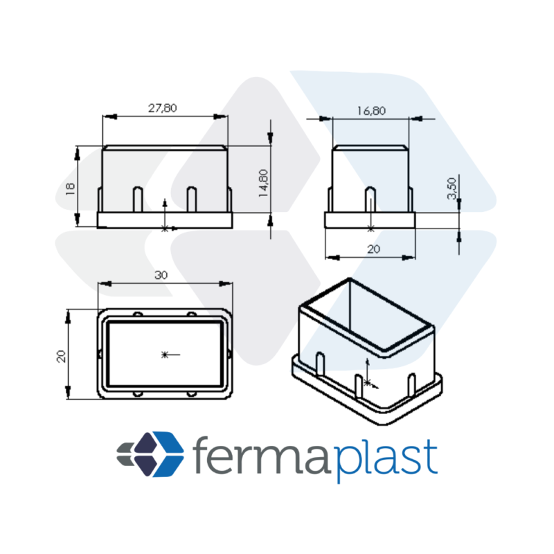 Ponteira 20x30mm Interna Reta