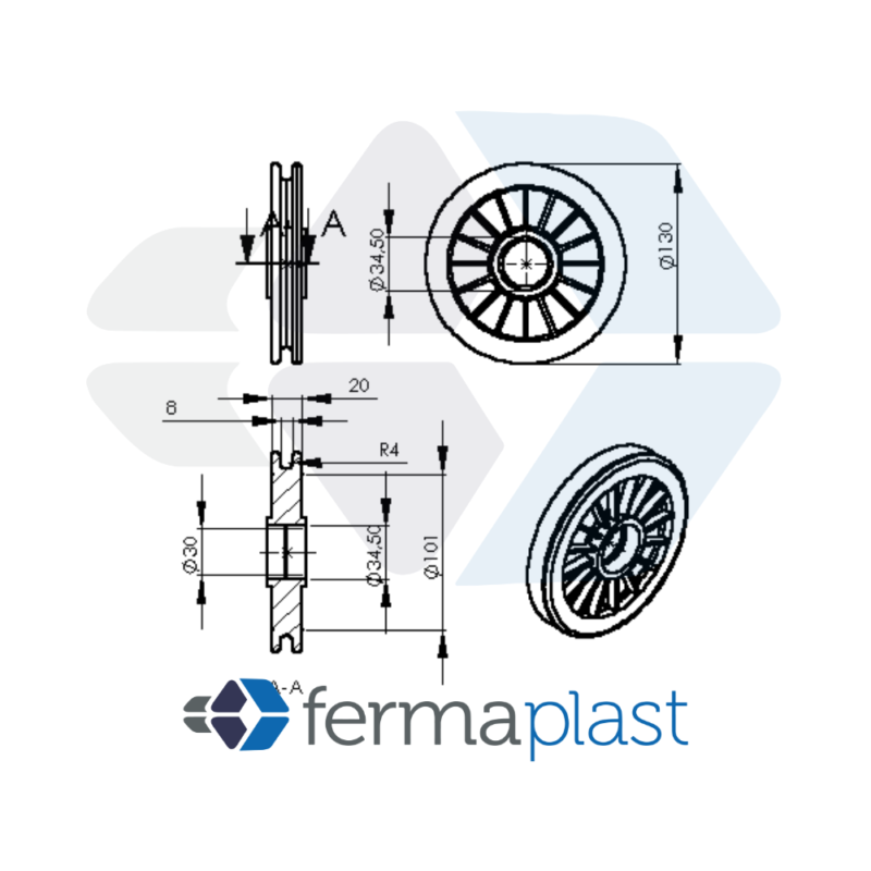 Roldana 130 Mm Rolamento